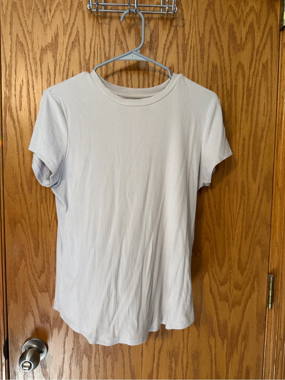 Ribbed Short Sleeve Crewneck Tee - Light Gray